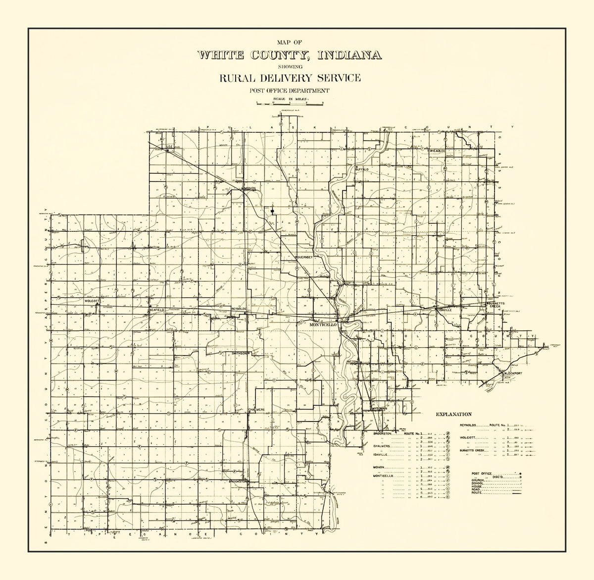 Preview of Vintage Map of White County, Indiana 1909