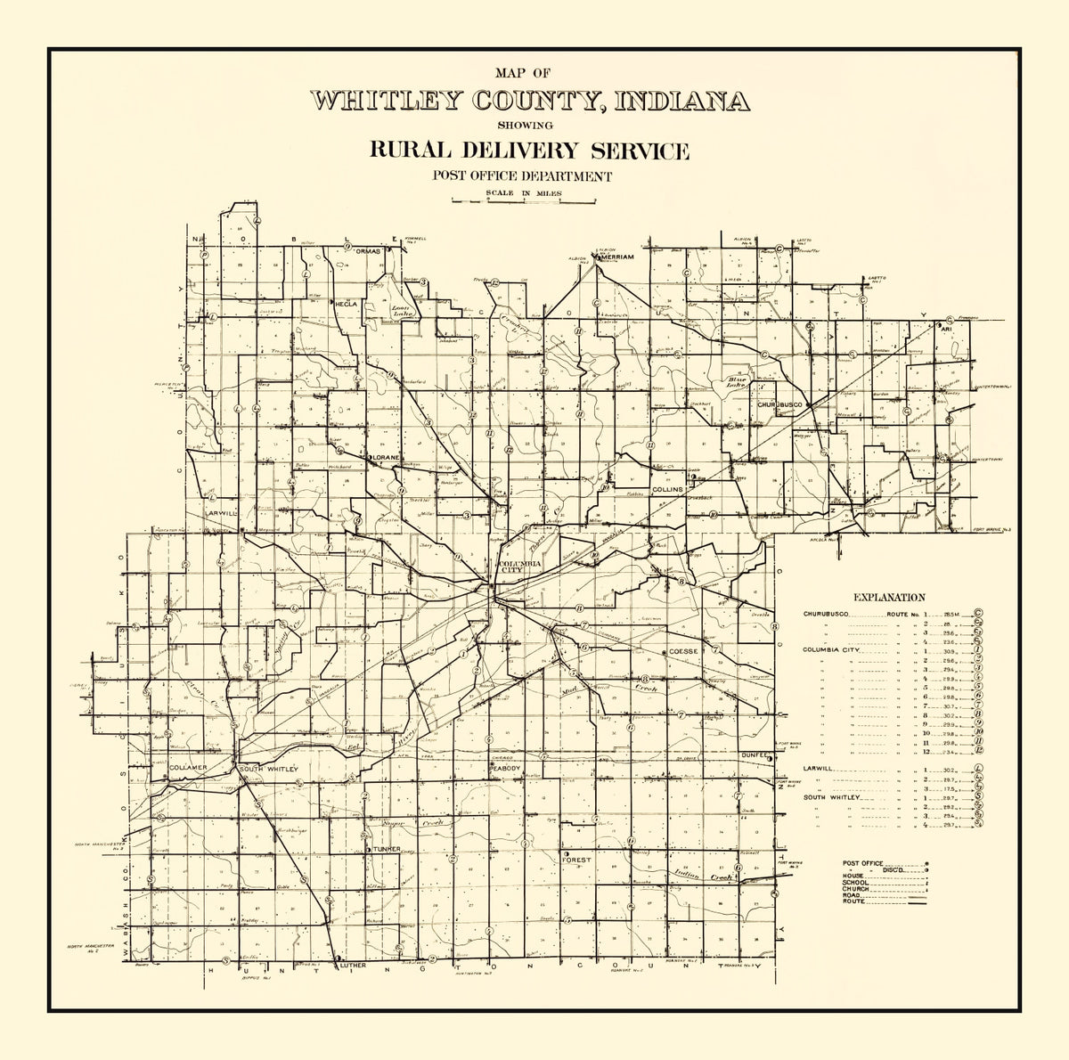 Preview of Vintage Map of Whitley County, Indiana 1910
