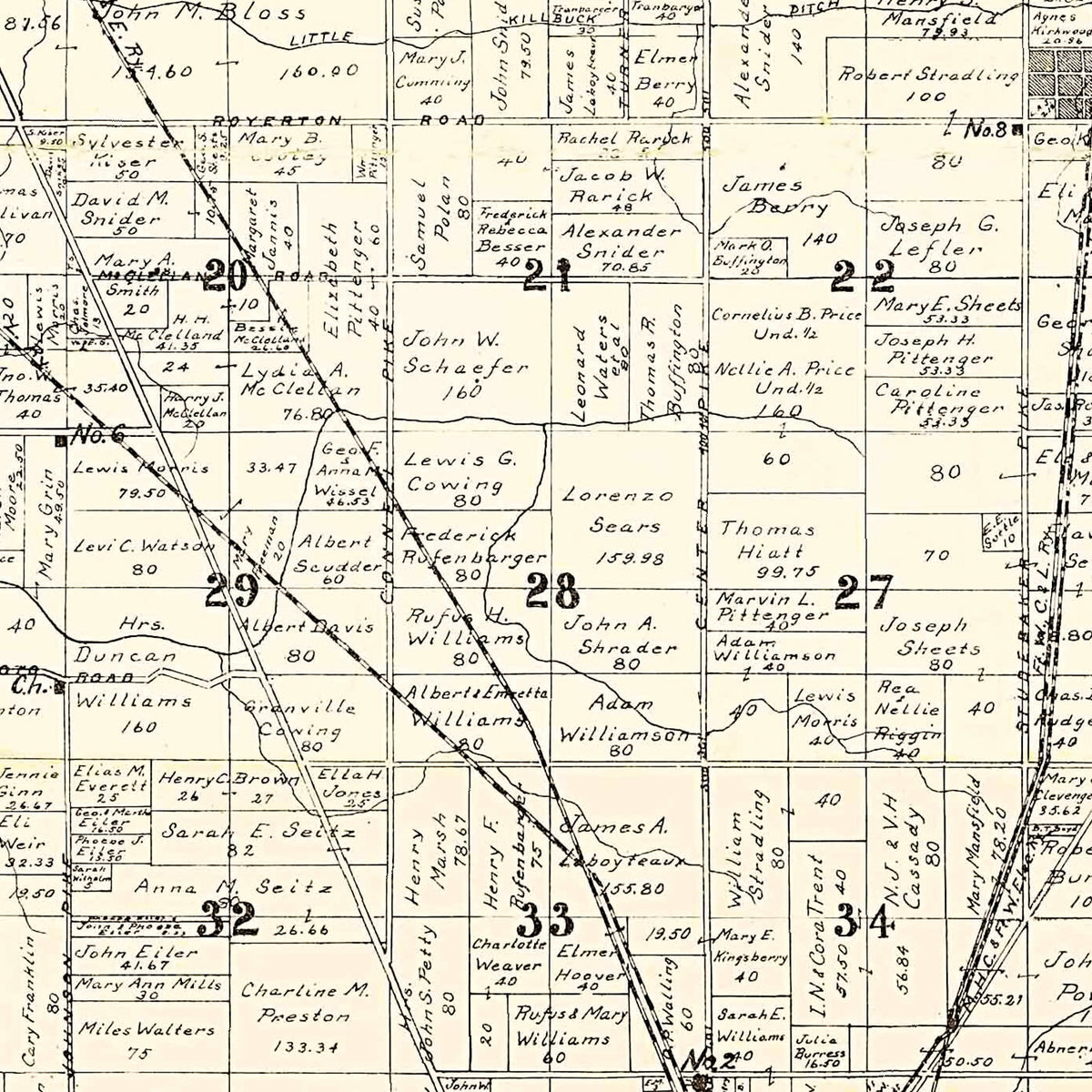 Restored historic details from the 1904 county map of Delaware County, Indiana