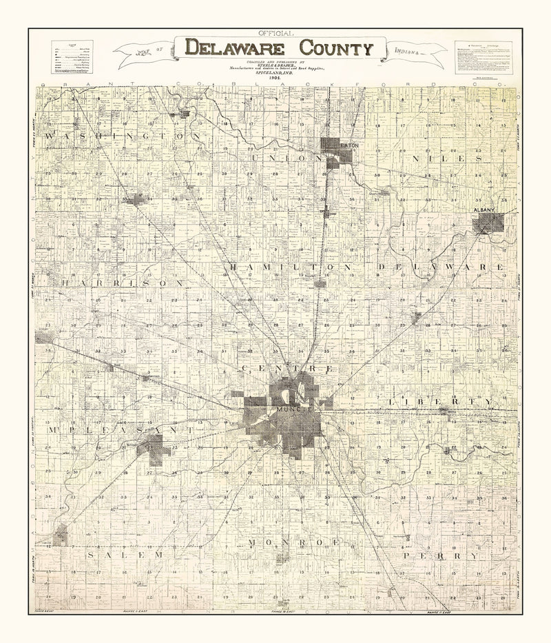 Size comparison using Vintage Map of Delaware County, Indiana 1904