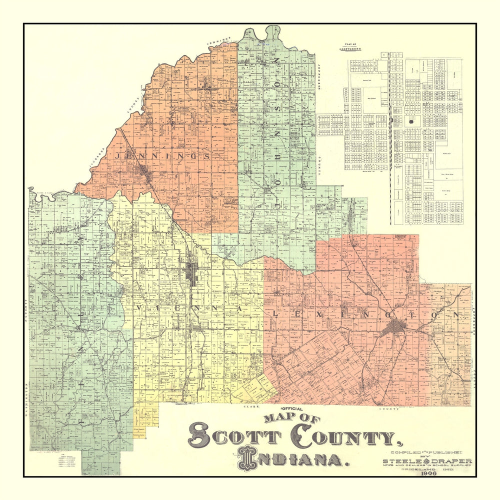 Vintage Map of Scott County, Indiana 1906 print style example