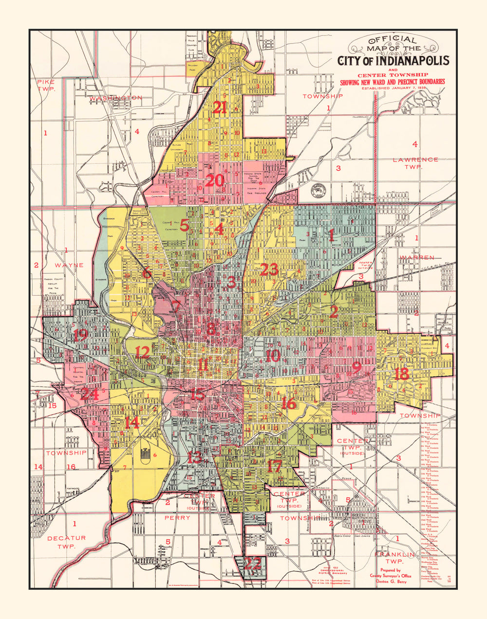 Vintage Map of Indianapolis, Indiana 1938 print style example