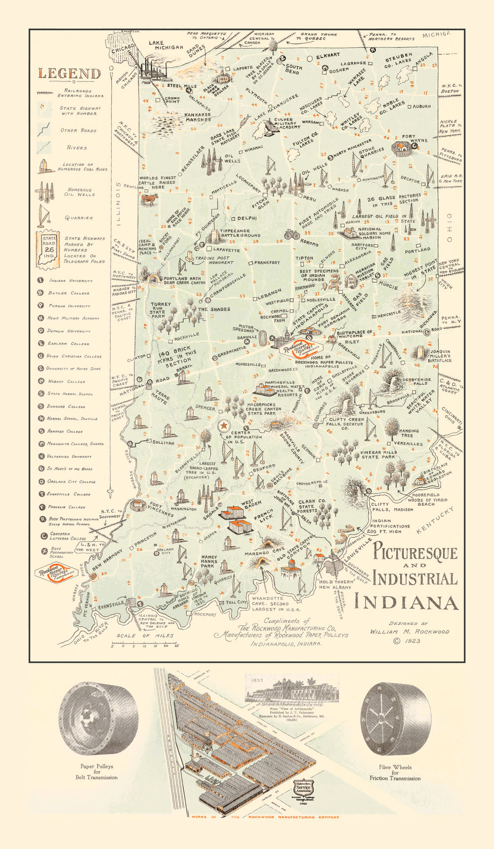 Vintage Map of Indiana 1923 print style example