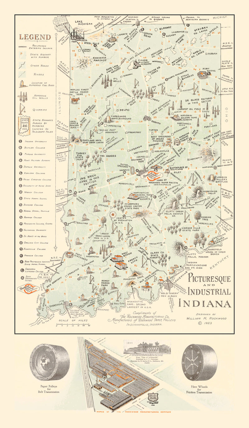 Size comparison using Vintage Map of Indiana 1923