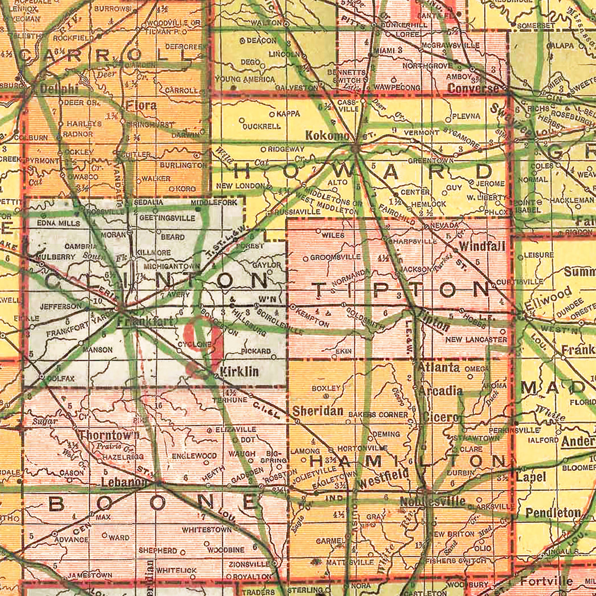 Restored historic details from the 1918 state map of County, Indiana