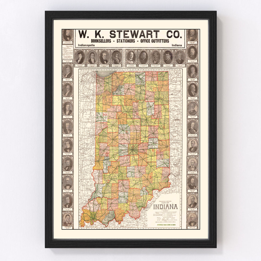 Indiana Vintage Map 1918