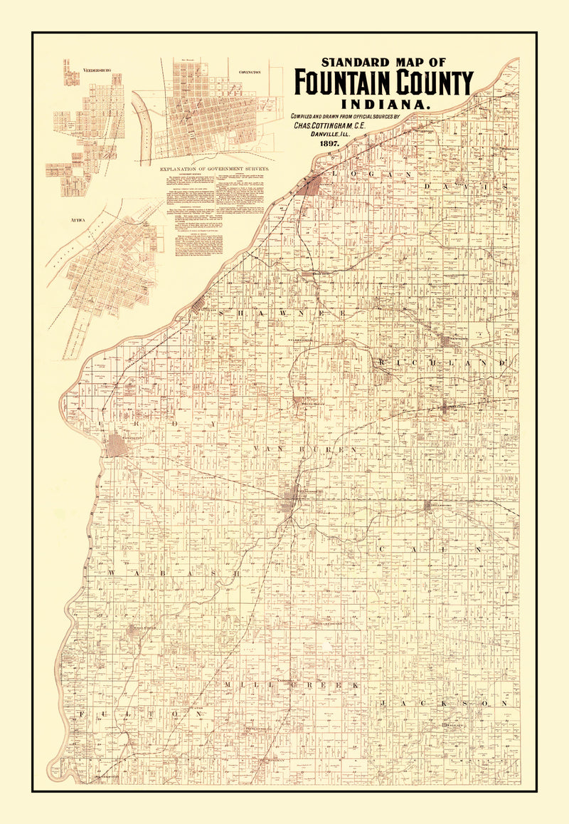 Size comparison using Vintage Map of Fountain County, Indiana 1897