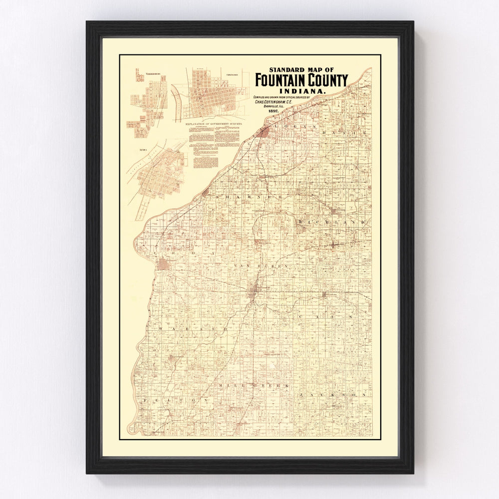 Fountain County Vintage Map 1897