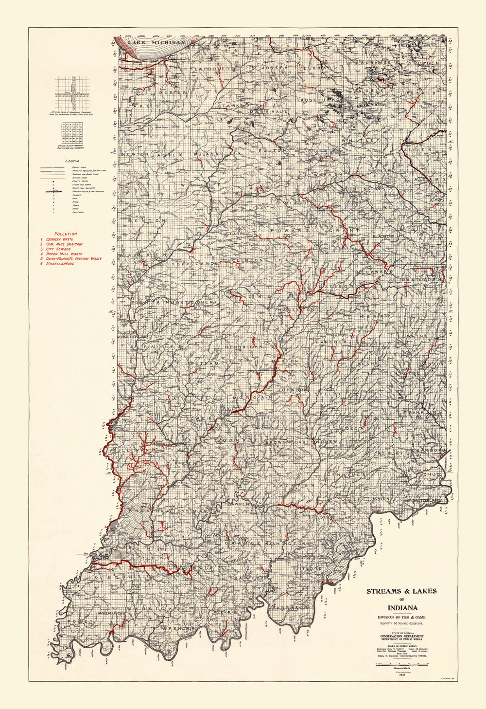 Vintage Map of Indiana 1933 print style example