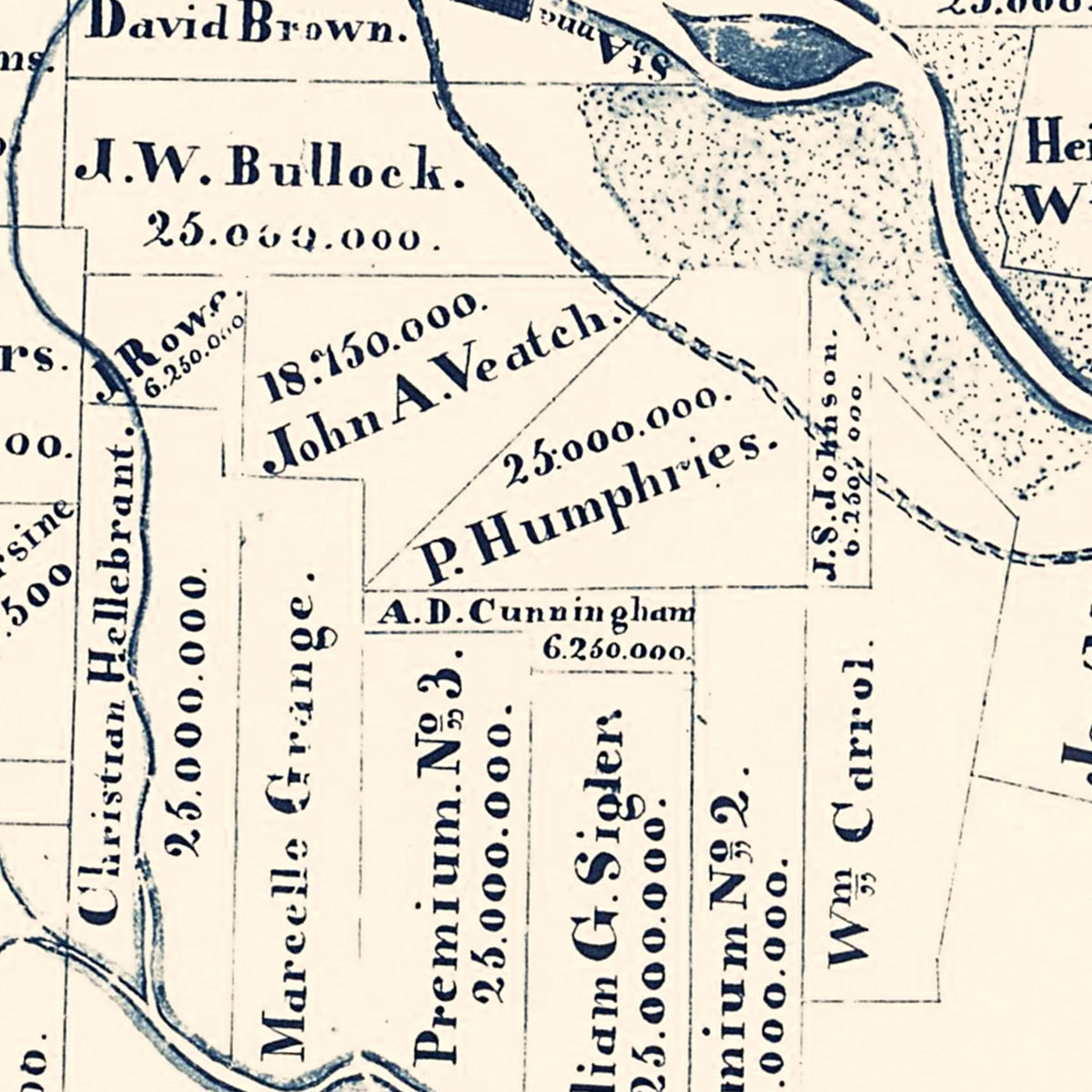 Restored historic details from the 1840 county map of Jefferson County, Texas