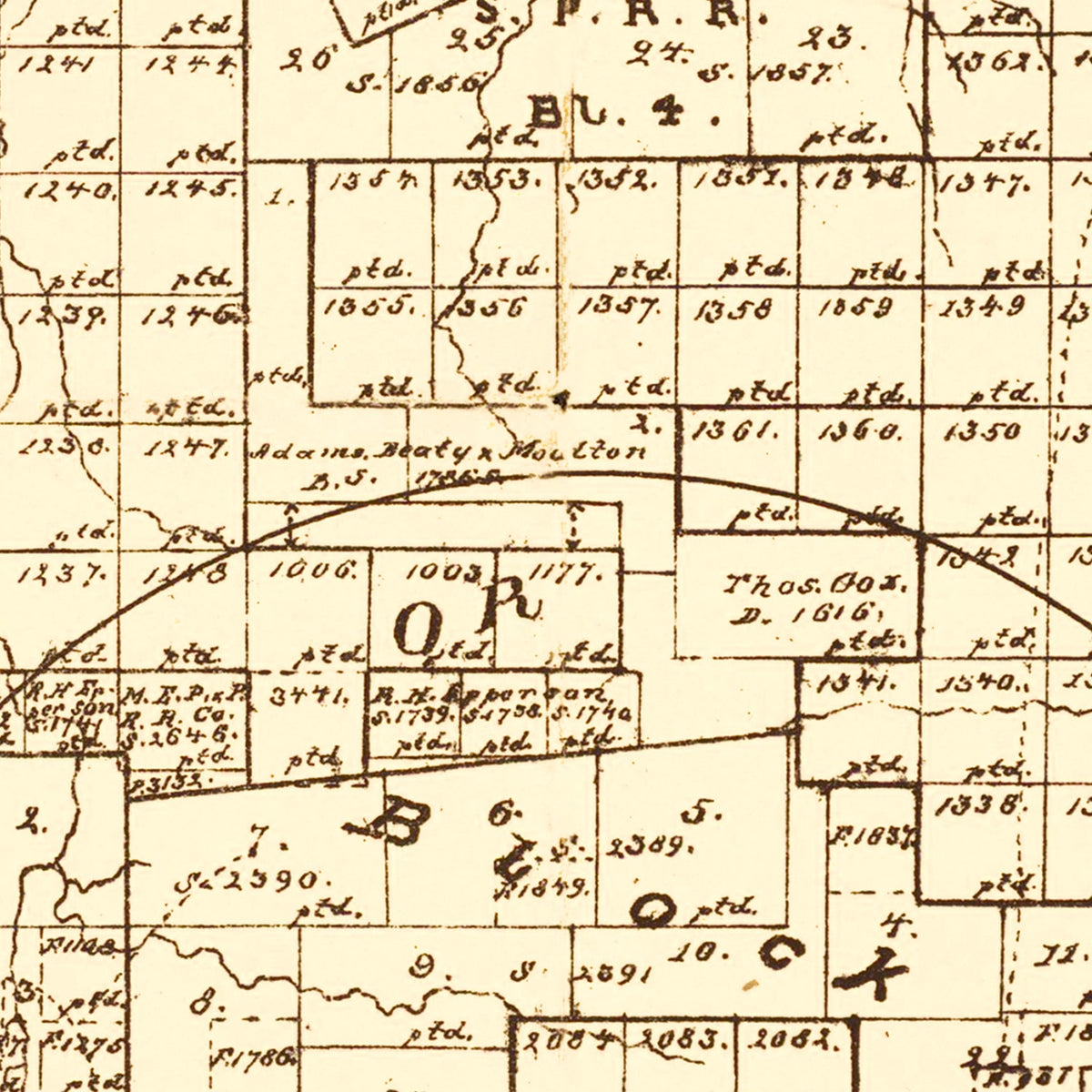 Restored historic details from the 1879 county map of Stephens County, Texas