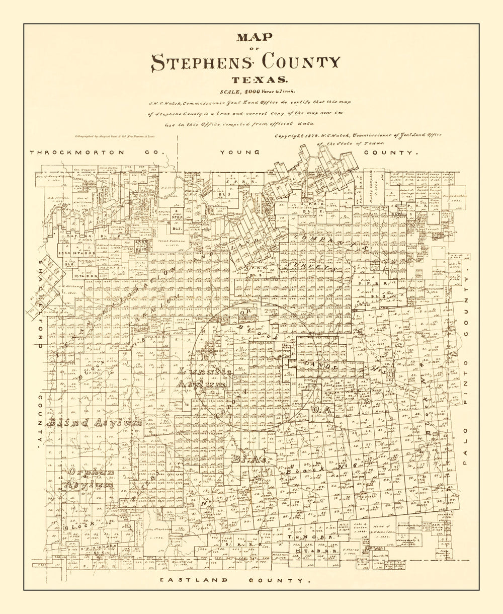 Vintage Map of Stephens County, Texas 1879 print style example