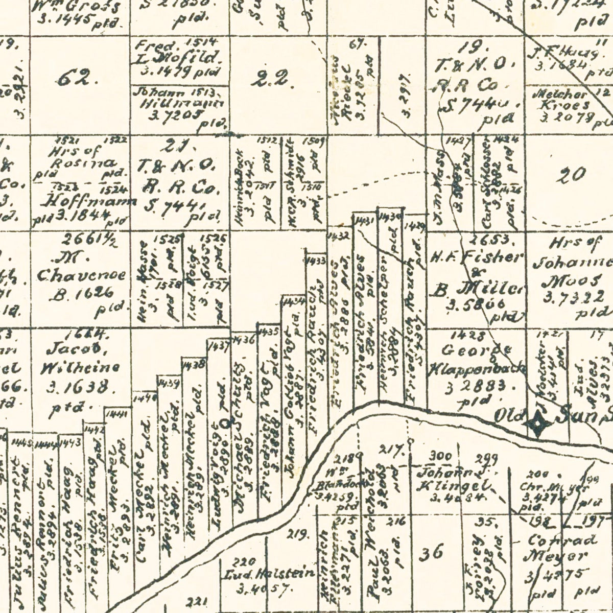 Restored historic details from the 1879 county map of Menard County, Texas