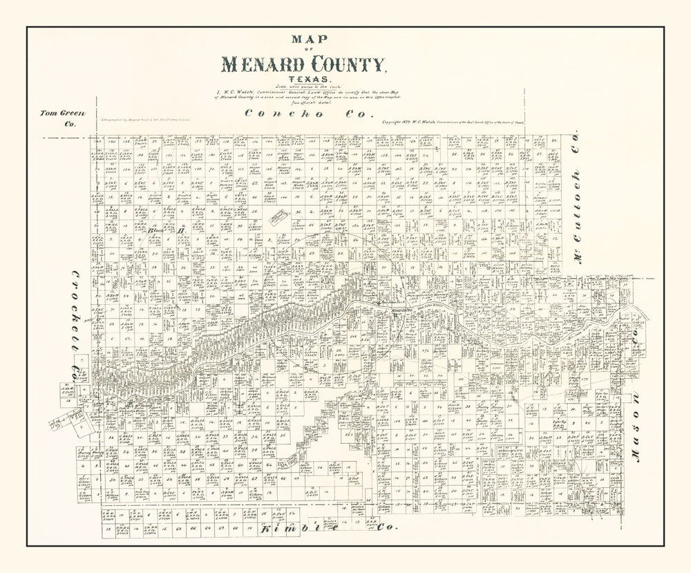 Vintage Map of Menard County, Texas 1879 print style example
