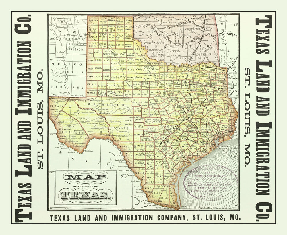 Vintage Map of Texas 1876 print style example