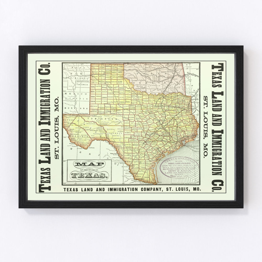 Texas Vintage Map 1876