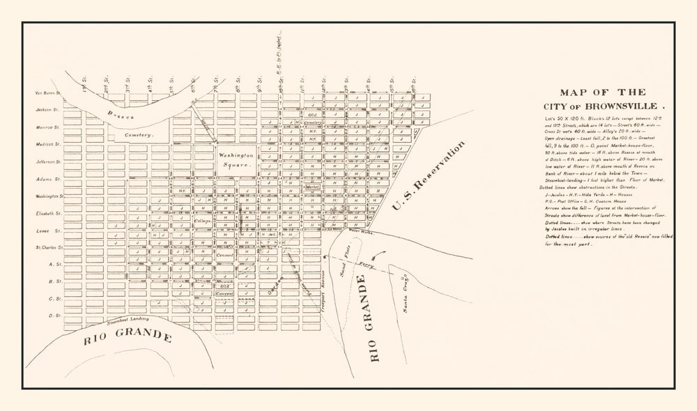 Vintage Map of Brownsville, Texas 1878 print style example