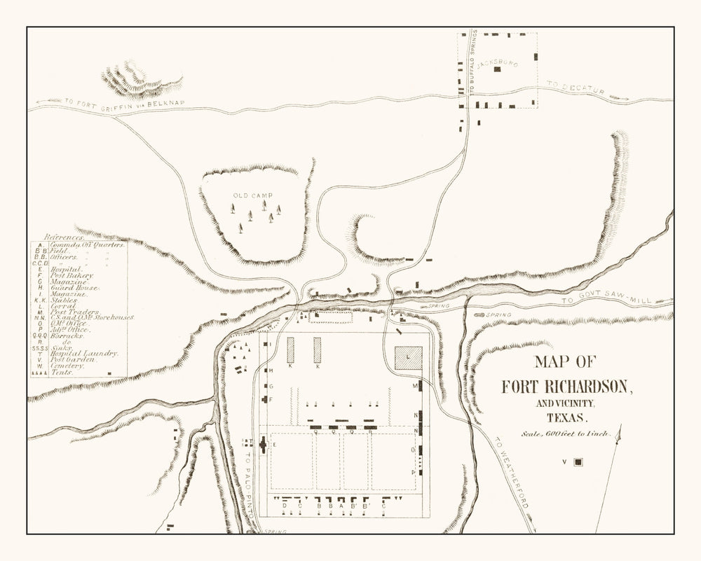 Vintage Map of Fort Richardson, Texas 1870 print style example