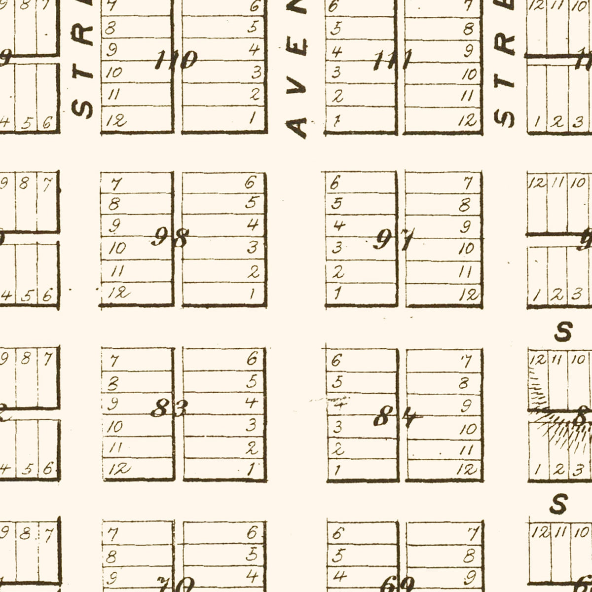 Restored historic details from the 1872 city map of Austin, Texas