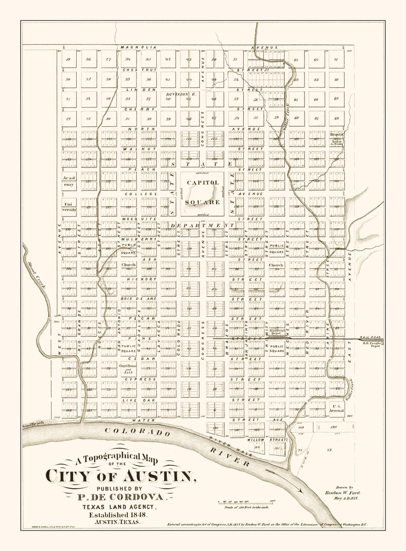 Size comparison using Vintage Map of Austin, Texas 1872