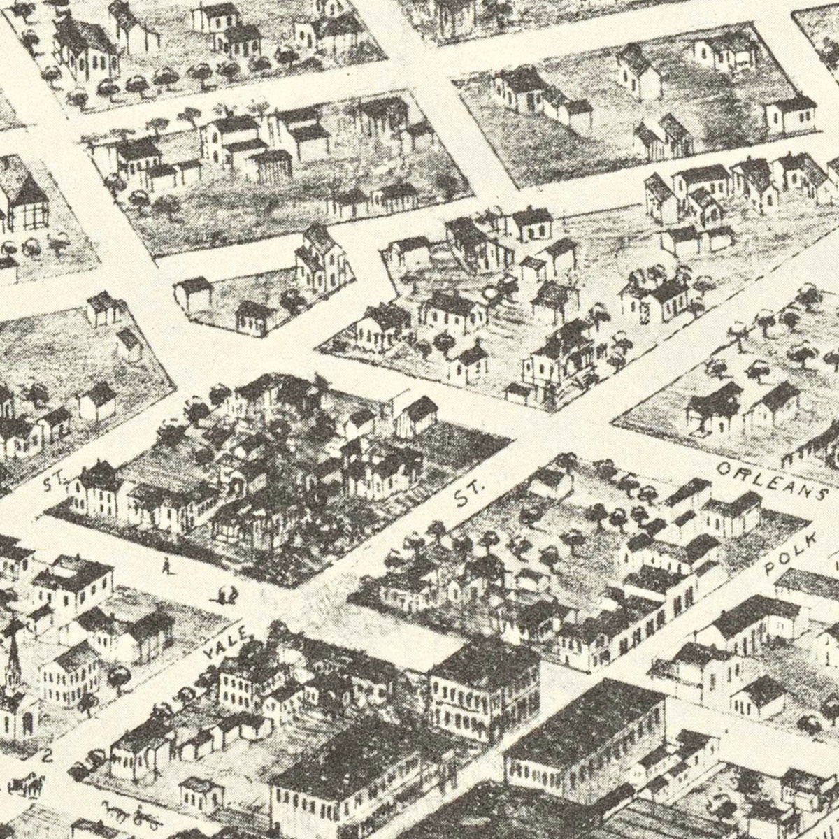 Restored historic details from the 1872 city map of Jefferson, Oklahoma