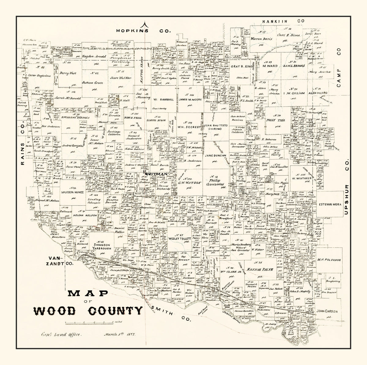 Preview of Vintage Map of Wood County, Texas 1877