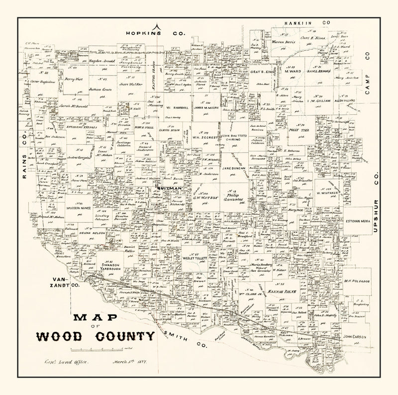 Size comparison using Vintage Map of Wood County, Texas 1877