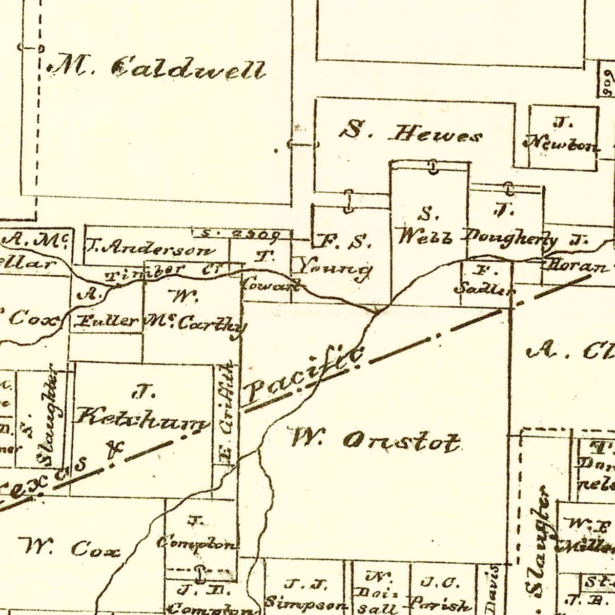 Restored historic details from the 1870 county map of Fannin County, Texas