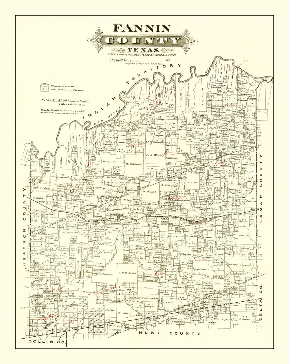 Vintage Map of Fannin County, Texas 1870 print style example