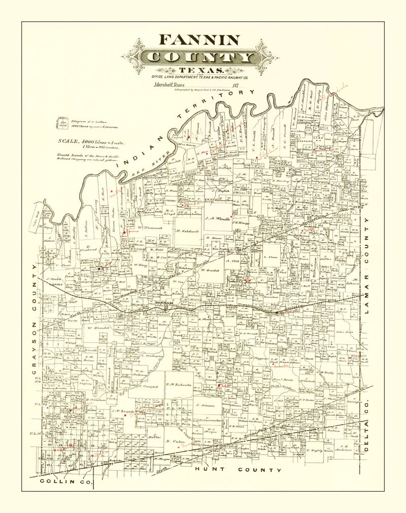 Size comparison using Vintage Map of Fannin County, Texas 1870