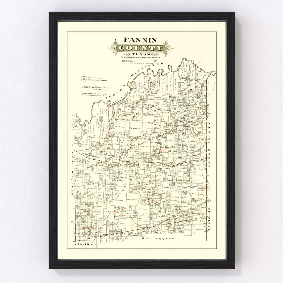 Fannin County Vintage Map 1870