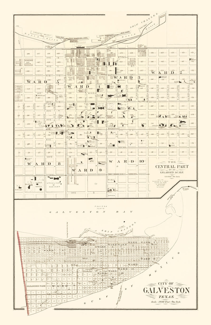 Size comparison using Vintage Map of Galveston, Texas 1889