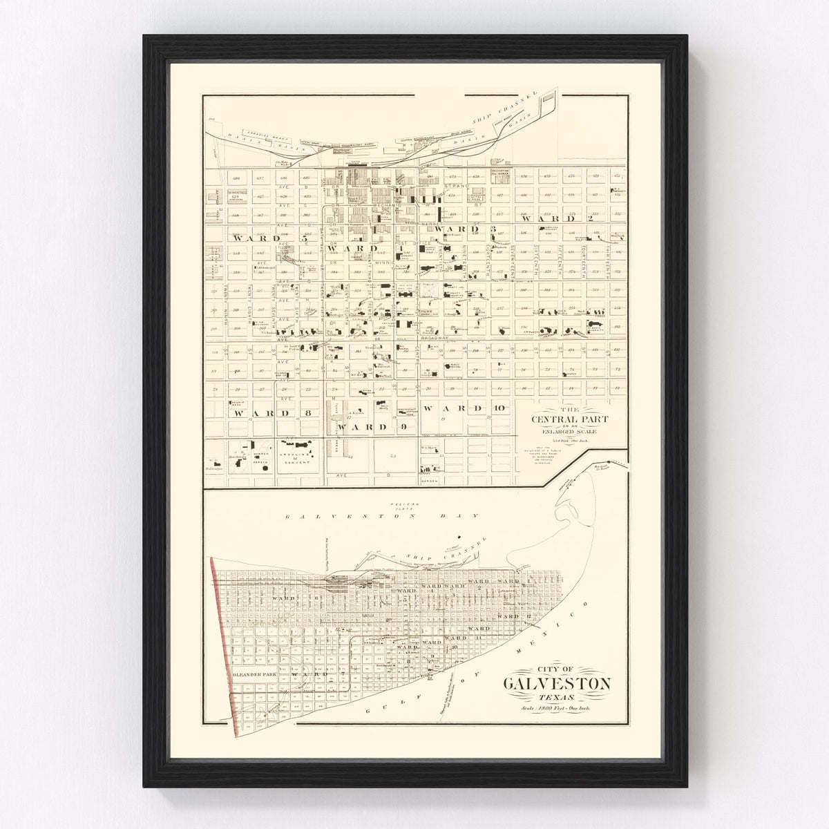 Galveston Vintage Map 1889