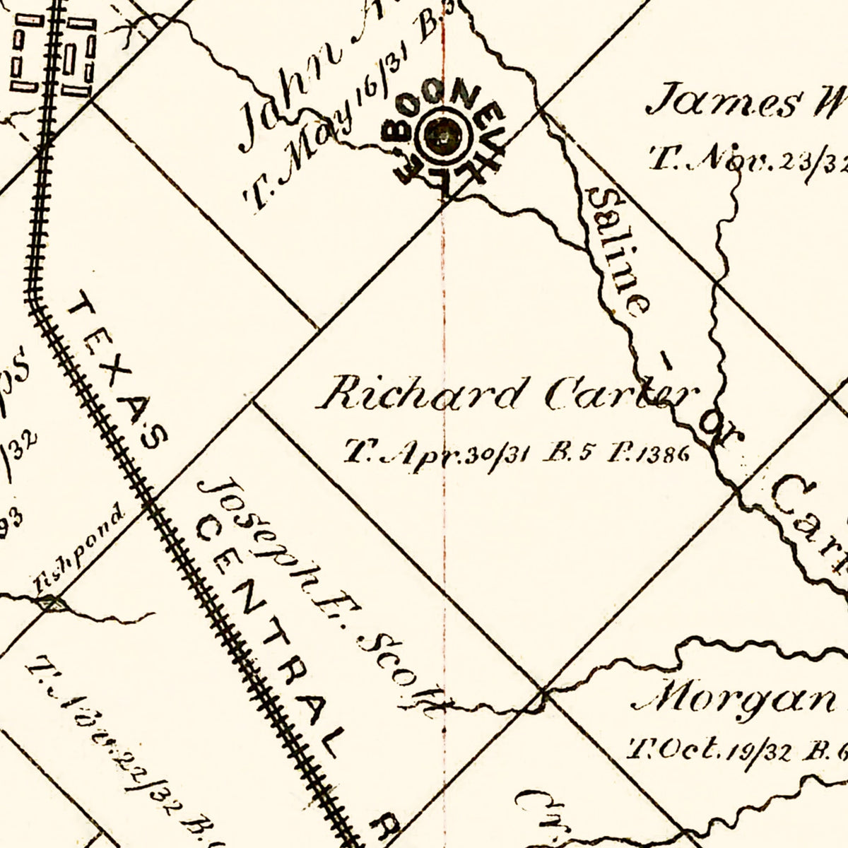 Restored historic details from the 1867 county map of Brazos County, Texas