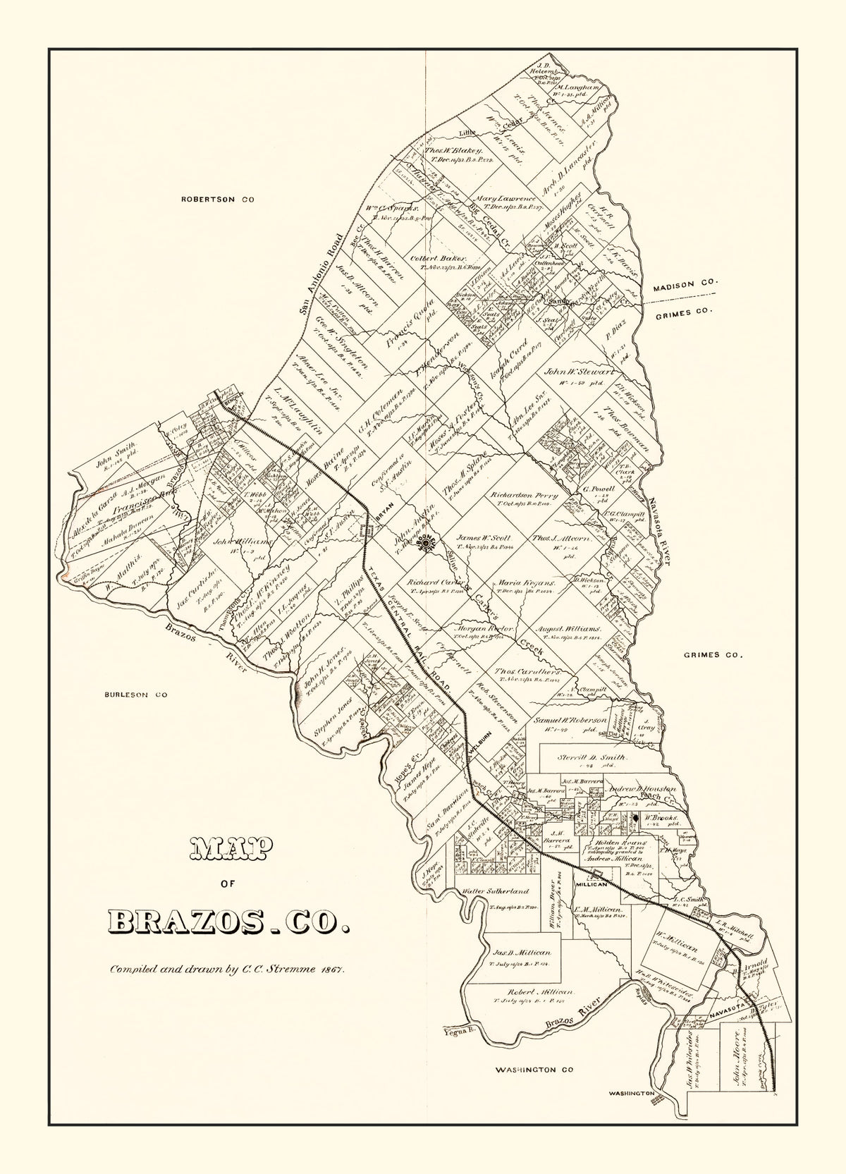 Preview of Vintage Map of Brazos County, Texas 1867