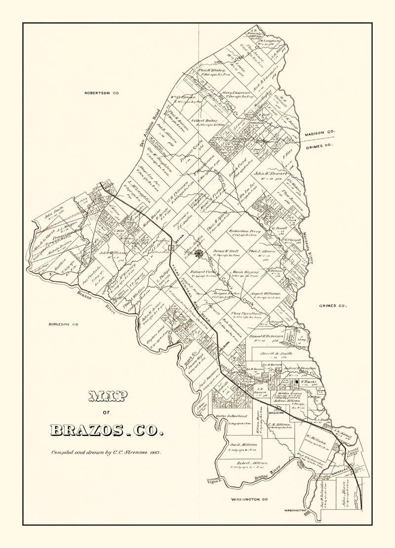 Size comparison using Vintage Map of Brazos County, Texas 1867