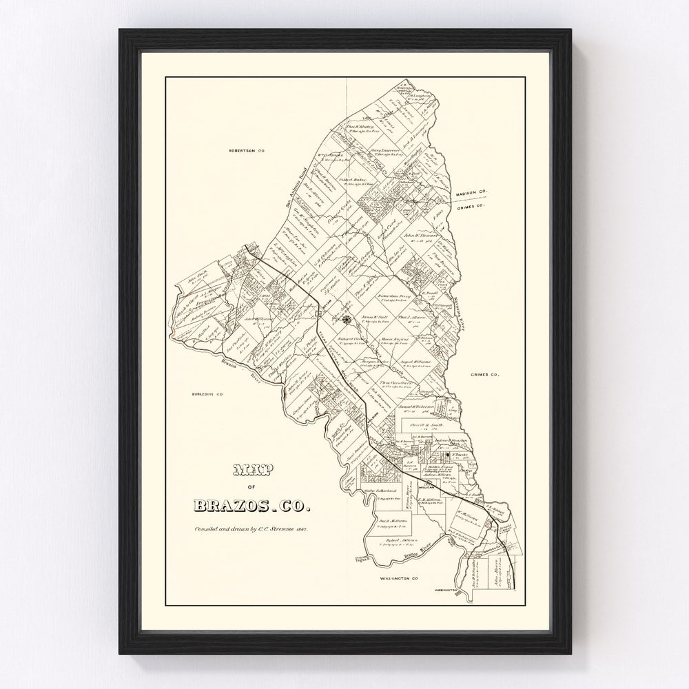 Brazos County Vintage Map 1867