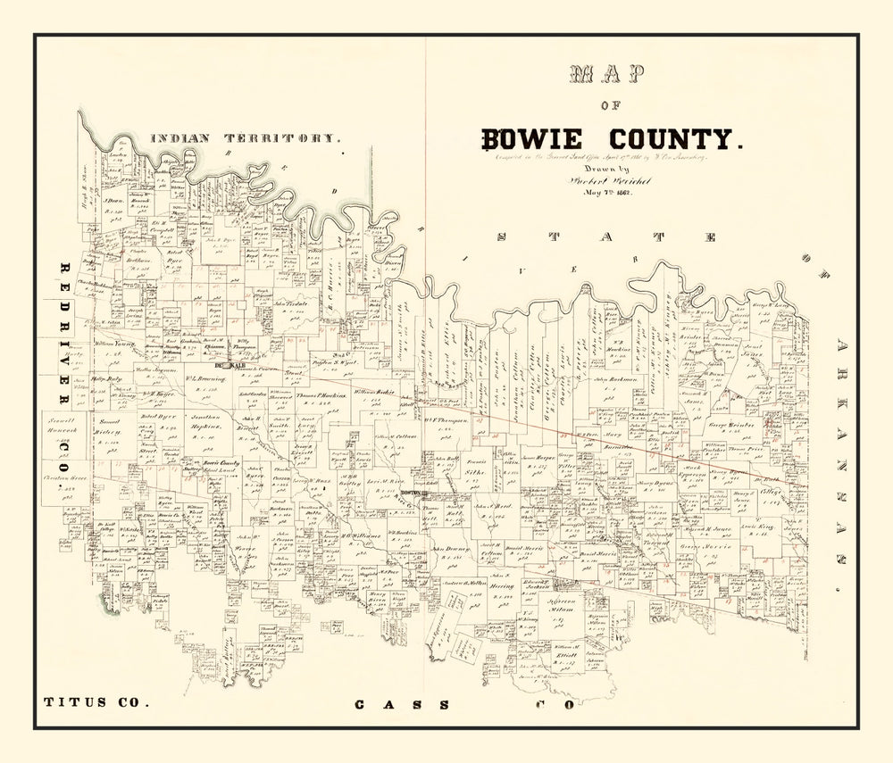 Vintage Map of Bowie County, Texas 1860 print style example