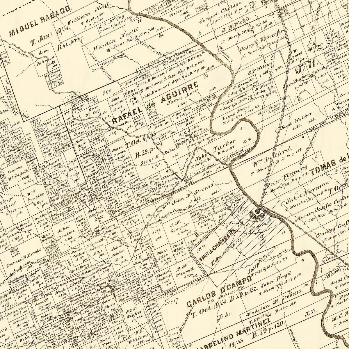 Restored historic details from the 1878 county map of McLennan County, Texas