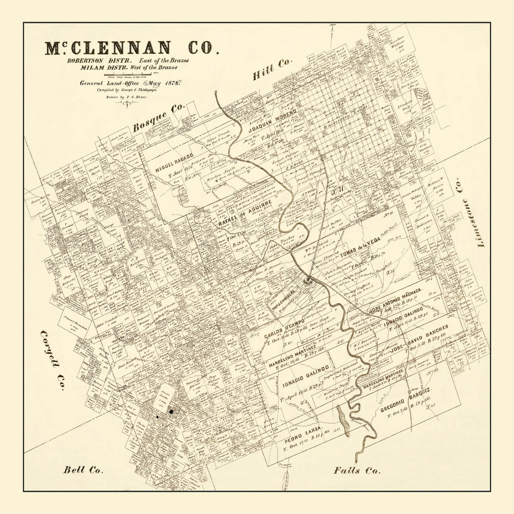 Vintage Map of McLennan County, Texas 1878 print style example