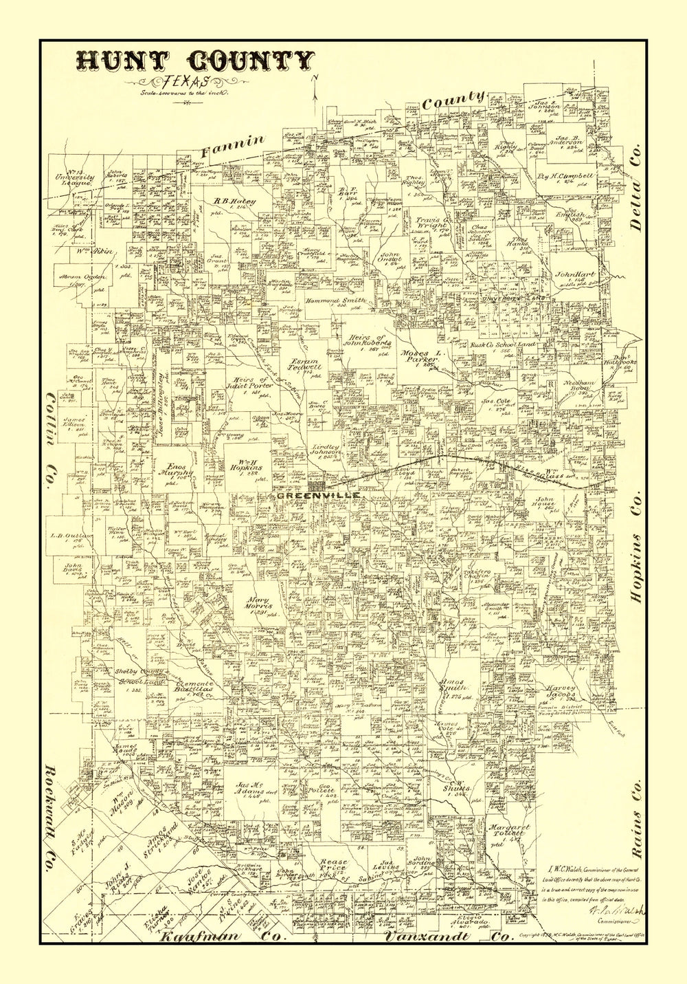 Vintage Map of Hunt County, Texas 1879 print style example