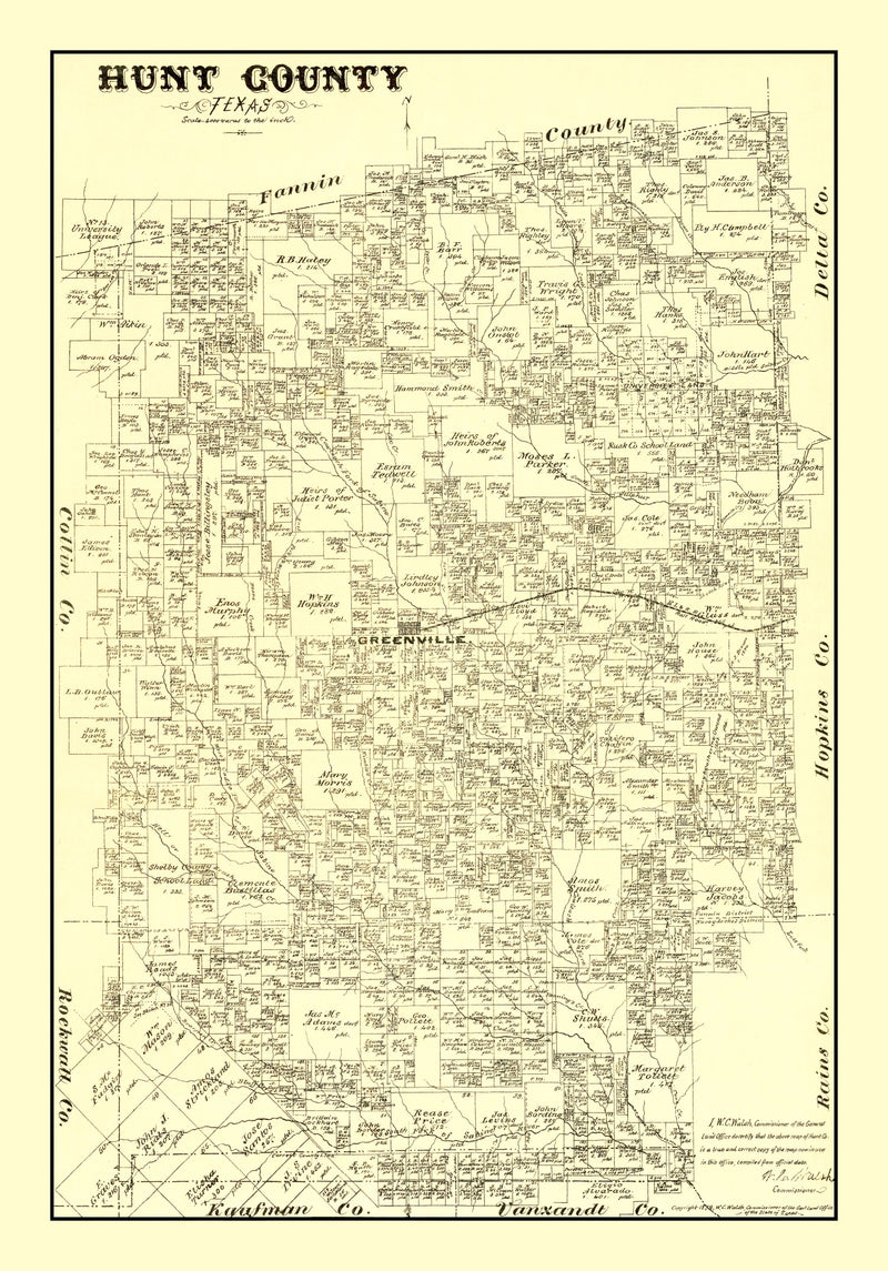 Size comparison using Vintage Map of Hunt County, Texas 1879