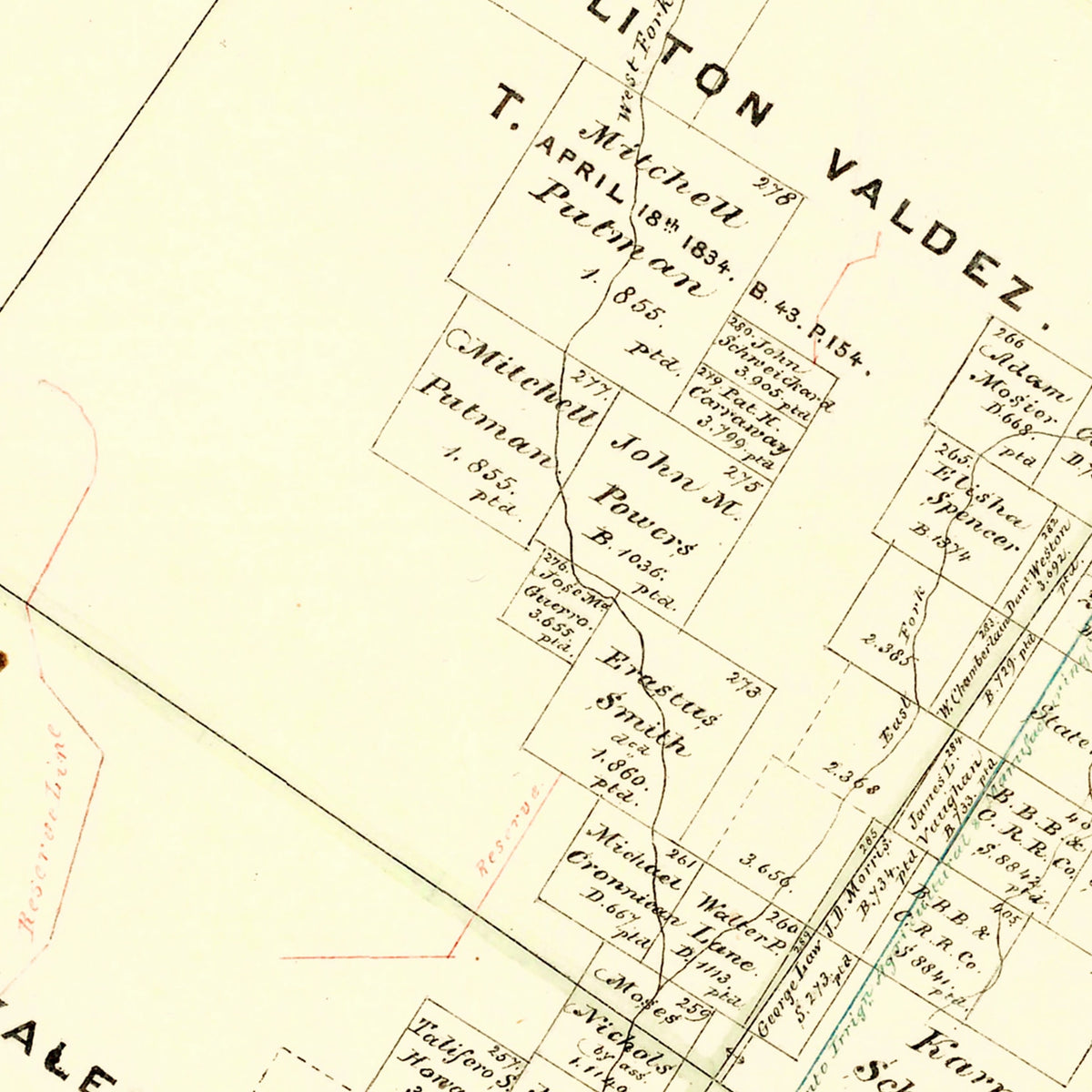 Restored historic details from the 1876 county map of Kinney County, Texas