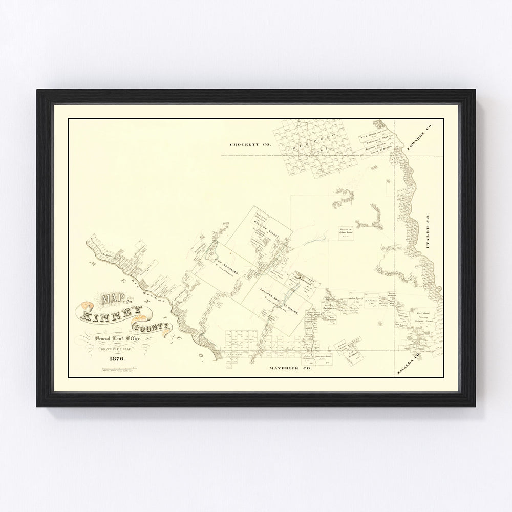 Kinney County Vintage Map 1876