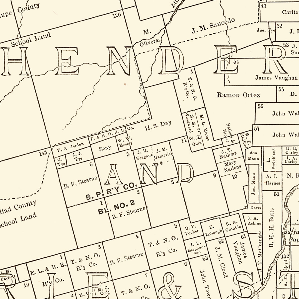Restored historic details from the 1889 county map of Taylor County, Texas