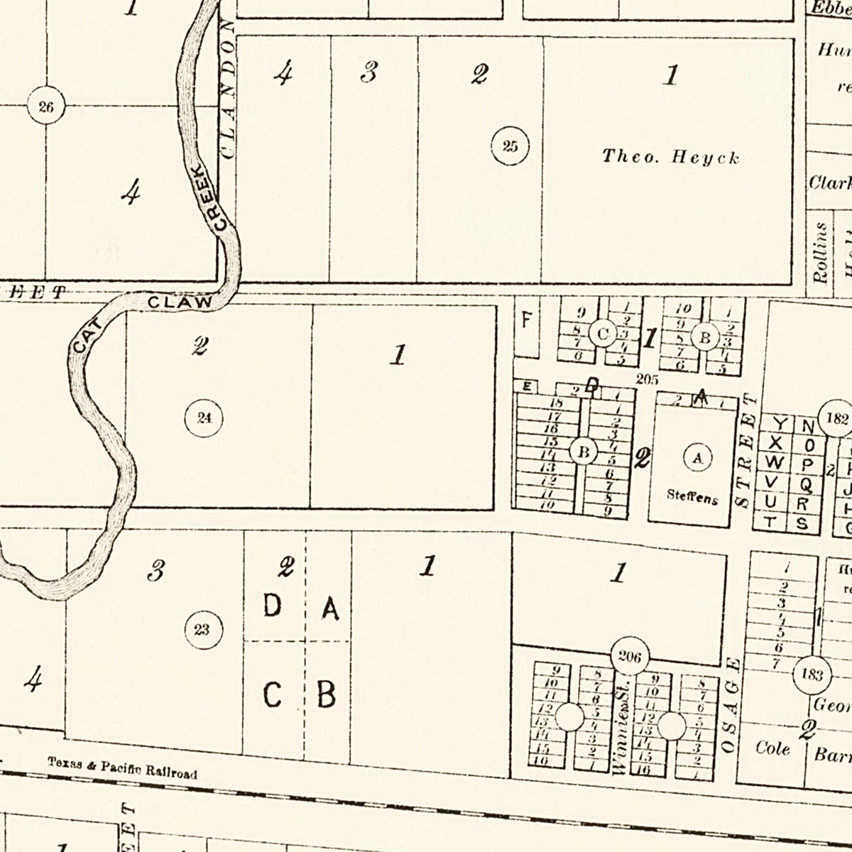 Restored historic details from the 1885 city map of Abilene, Texas