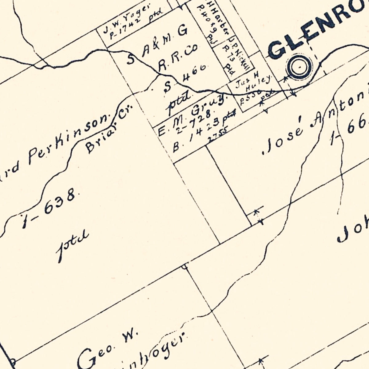 Restored historic details from the 1884 county map of Somervell County, Texas