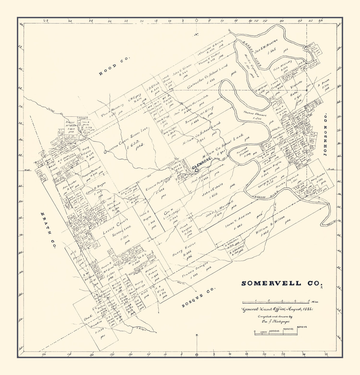 Preview of Vintage Map of Somervell County, Texas 1884