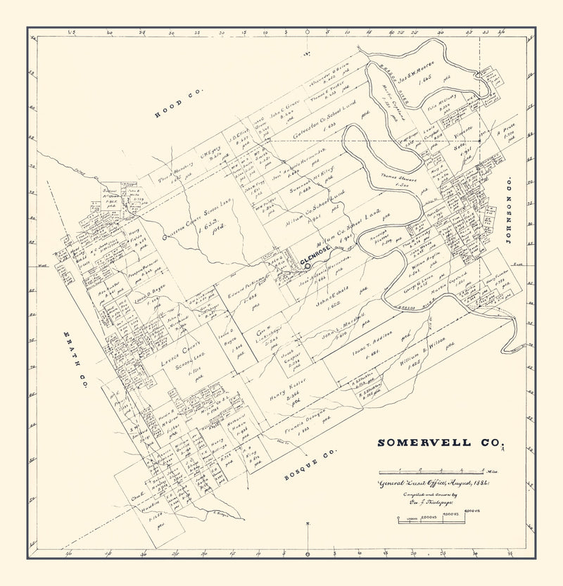 Size comparison using Vintage Map of Somervell County, Texas 1884