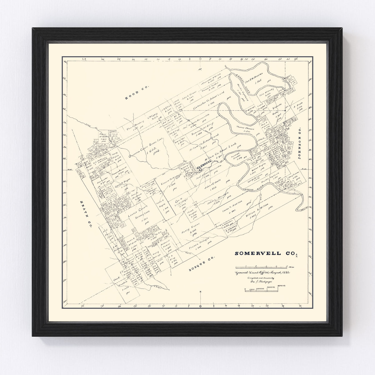Somervell County Vintage Map 1884